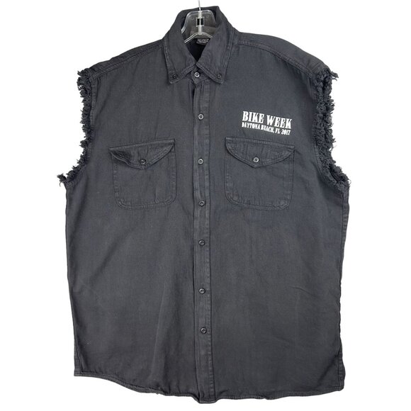 2017 Bike Week Daytona Beach Cutoff  Shir Ment XL Black Frayed Biker Vest - Picture 1 of 9
